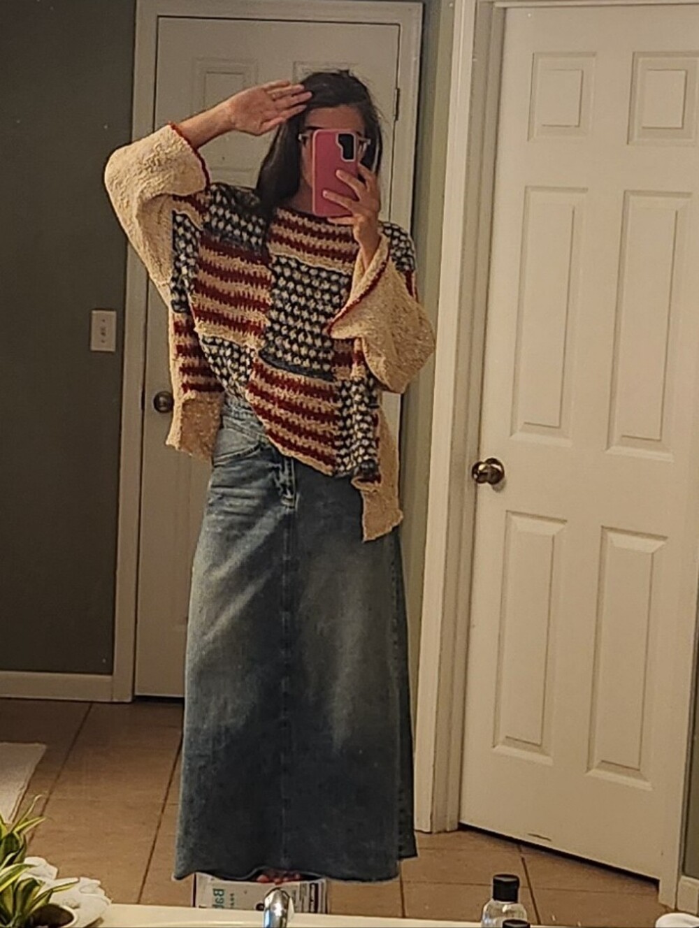 Free People Oversized American Flag Slouchy Sweater Size Large - Picture 3 of 10